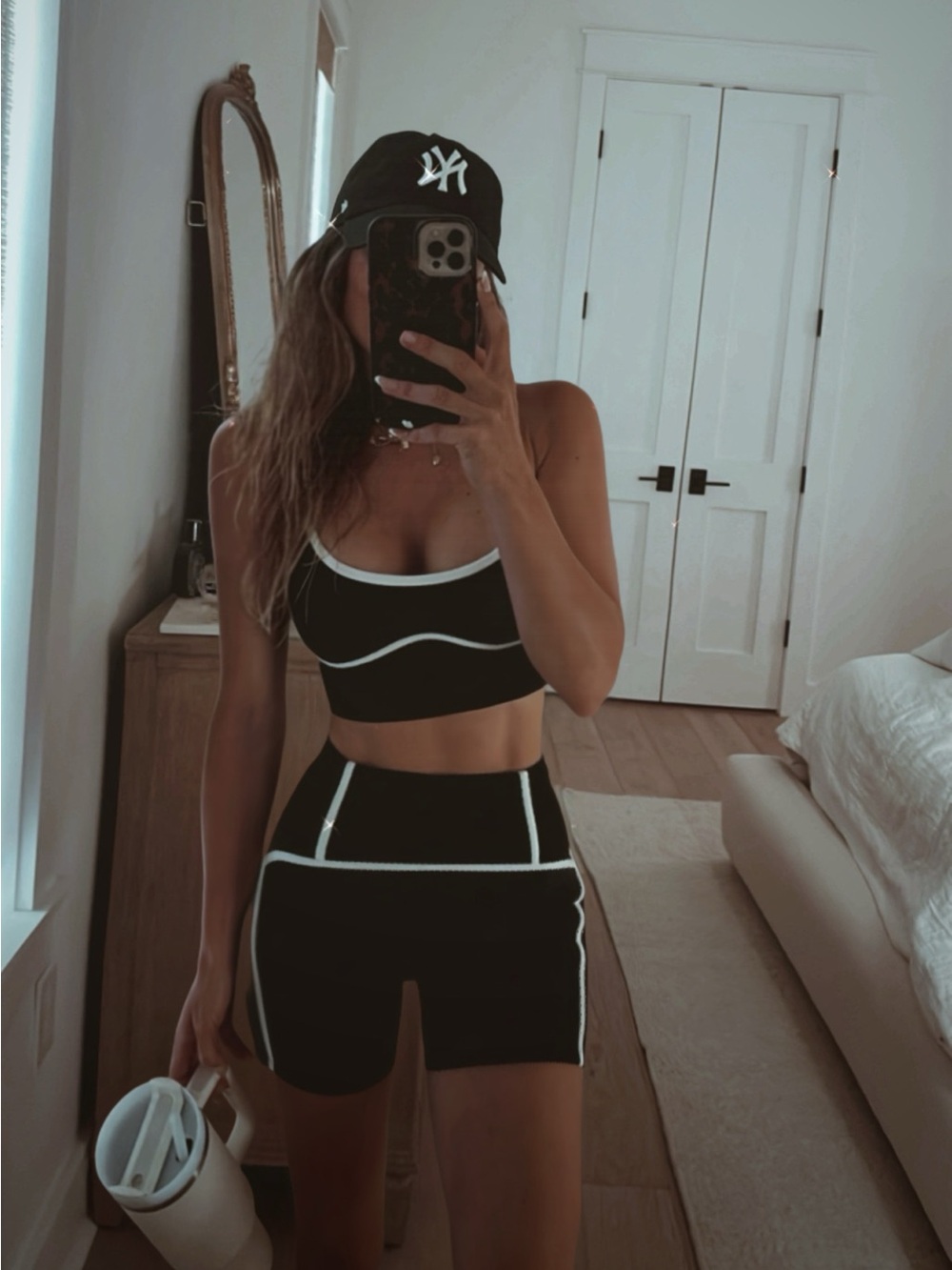 l*space Black Bike Shorts with White Contrast Trim